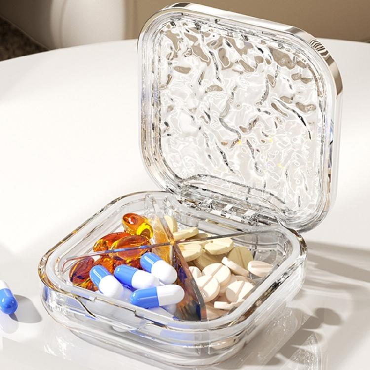 Portable Medication Box with Removable Divider Leak Proof Water Ripples Pills Organizer Medicine Storage Case