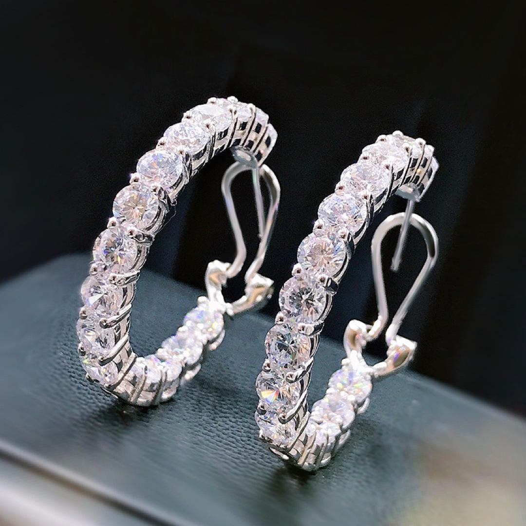 

Ювелирные изделия храма Луоси 2023 Серебро S925 Простые серьги-кольца с высокоуглеродистыми и желтыми бриллиантами 925 Silver белый