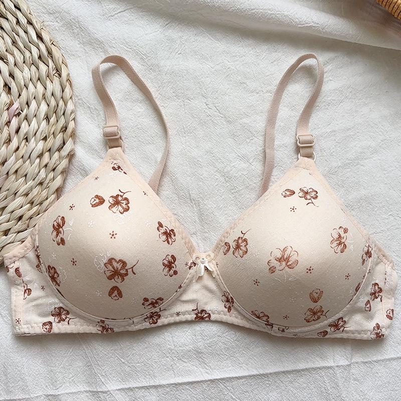 Women's Printed Wireless Push-Up Bra with Two-Row Buckle