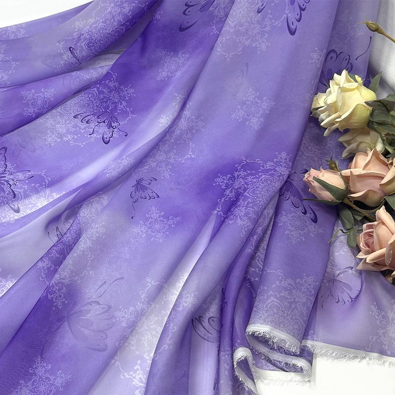 

300/500cm Butterfly Dyeing Chiffon Fabric Printed for Handmade DIY Sewing Chinese-style Hanfu Clothing Dresses Cloth 100x140cm