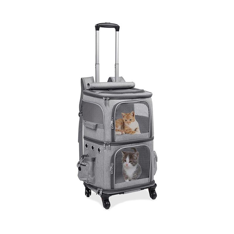 Cărucior pentru animale de companie cu transportor detașabil, Material Oxford, Mâner telescopic, Capacitate mare, Respirabil, Portabil pentru două animale de companie