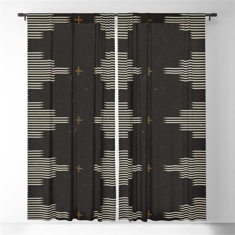 Dünne Jalousien mit abstrakter Geometrie-Kunst, schwarz-weiße Linie, für Kinder, Schlafzimmer, Wohnzimmer, Küche, Tür, Heimdekoration, 2 Stück W50 X H130(CM)X2&Grommet Top