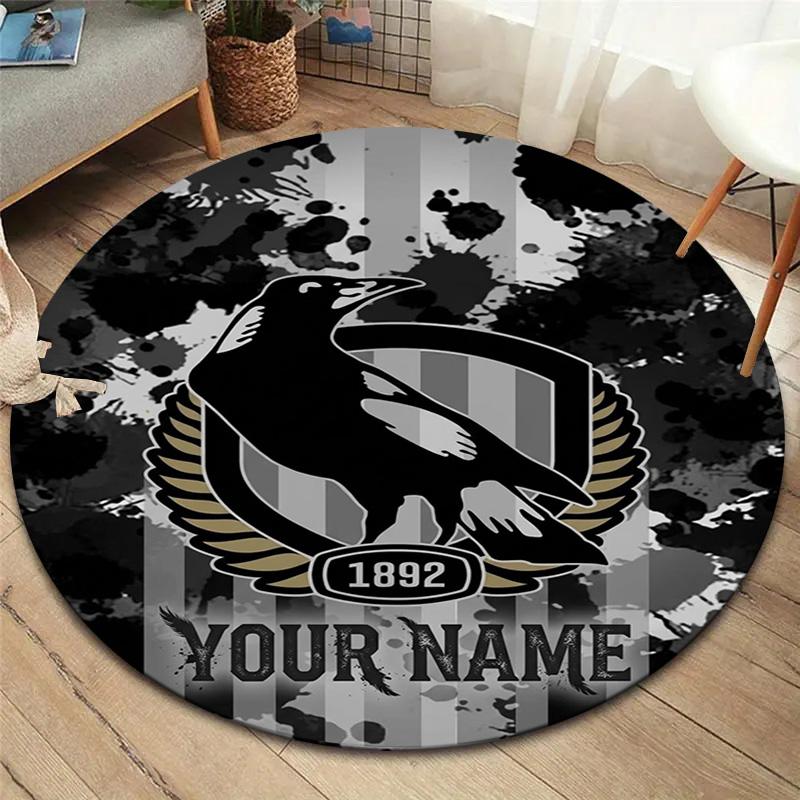 Collingwood Raven Crest Custom Name Round Area Rug Carpet Rug For Living Room Bedroom Sofa Playroom Decor Nonslip Floor Mat