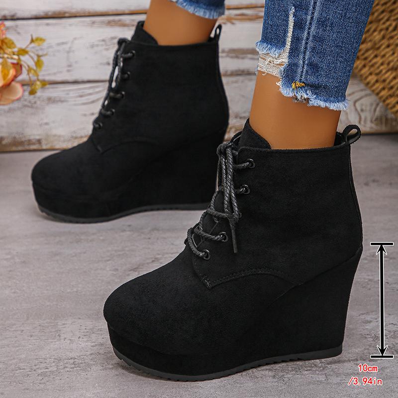 Fashion Fashion Lace Up Wedge Boots for Women Plus Size 35-42 Chunky Platform Ankle Boots Woman Autumn Winter Faux Suede Short Booties