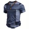 European and American semi-cardigan, casual short-sleeved digital printing slim-fit pullover Henry T-shirt top men's clothing