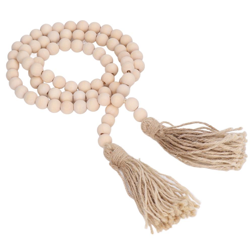 16mm Bead Size Wood Bead Garland 57.87in Boho Wall Hanging Decor Prayer Beads For Coffee Table