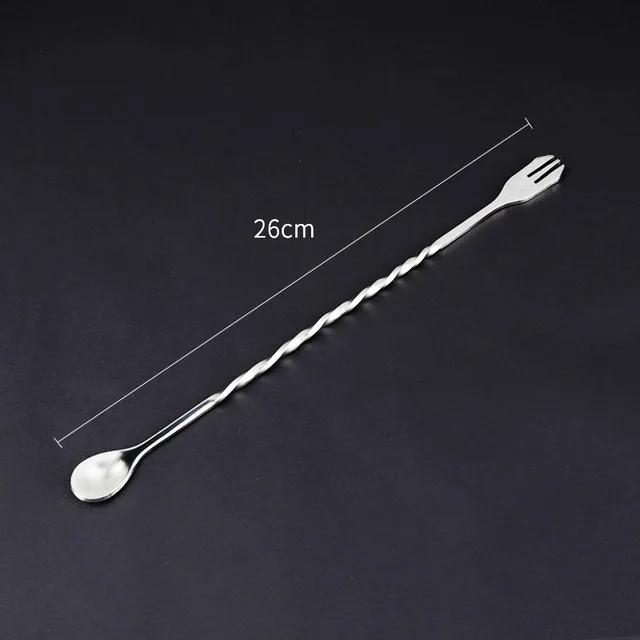 Stainless steel double headed long handled threaded spoon Cocktail mixing spoon Milk tea coffee mixing spoon Bartender Tools