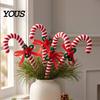 Xmas Tree Decoration Christmas Candy Cane Pick, Red White Green Plush Stem, Decorative Props Branch for Vase Filler, Wreath, Filler