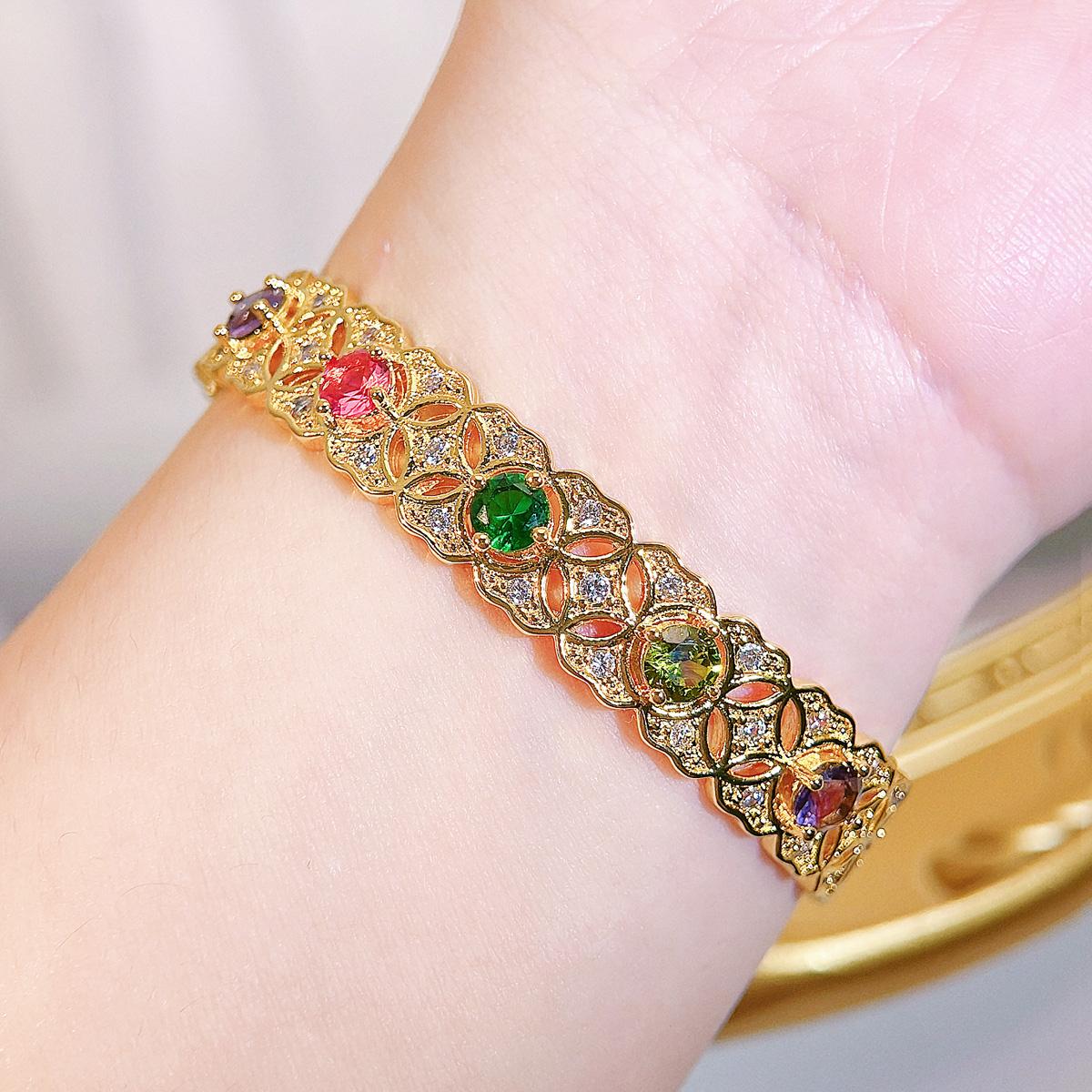 CMM итальянский полый красочный кубический цирконий ретро дворец браслет золотой женский — фото 3