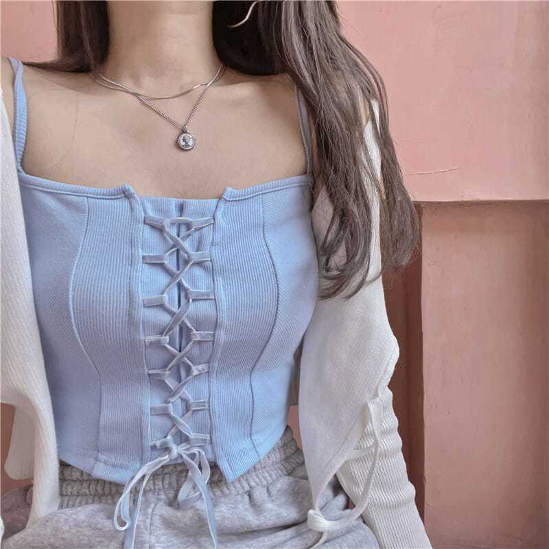 Blue Small Camisole Vest Women's Summer Strap Short Style Spicy Girl Design Sense Niche White Top