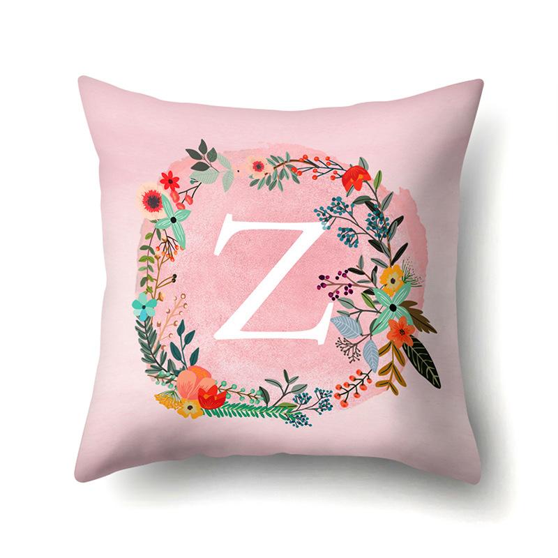 Polyester Pillowcase Pink Flower Home Decoration Print 26 English Letter Cushion Pillowcase