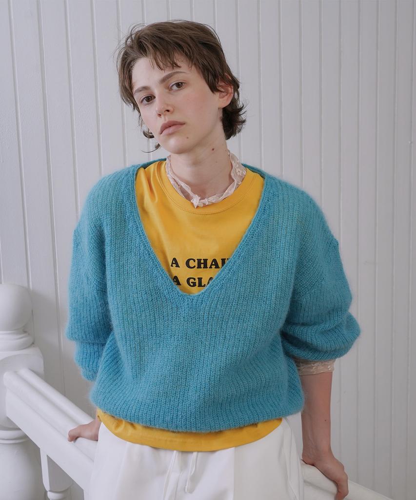 WITHOUT SUMMER Mohair V-Neck Knit_Teal
