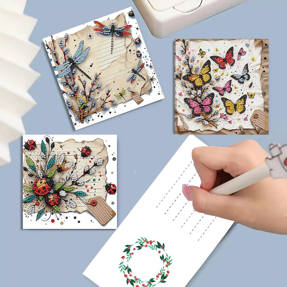 6pcs Diamond Painting Gift Card Handmade 5D Rhinestone Arts Greetings Birthday Card Arts Crafts for Birthday Blessing and Wishes