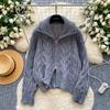 Autumn Winter Women Casual Turtleneck Zipper Twist Knitted Sweater Cardigans Tops Jacket Coat