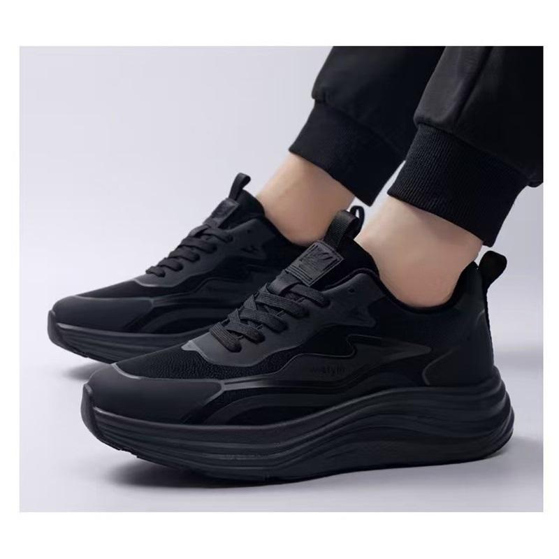 Herren Wasserdicht Höhe Steigernd Freizeit Schuhe Frühling Schwarz Leder Weiche Dicke Sohle Vielseitige Sneaker