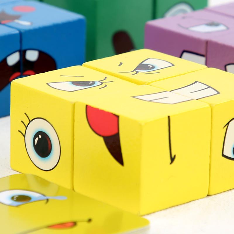 Cross-Border Face-Changing Magic Cube Building Blocks: Wooden Educational Tabletop Game for Kids and Parent-Child Interaction