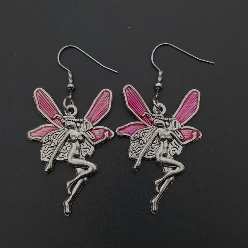 Vintage Fashion Statement Angel Fairy Red Wings Pendant earrings for Women earrings Jewelry Punk Goth Gothic Wicca Accessories