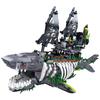 1155PCS Shark Pirate Ship Building Blocks Creative Sea Shark Ghost Ship Model Bricks With Light Kids Educational DIY Toy Gifts
