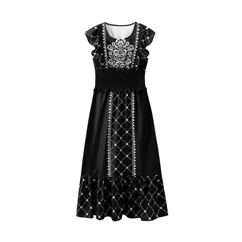 Kaslead New Arrival Women's Clothing Fashion Style Fashion Casual Three Colors Print Smocking Waist-Tight Dress