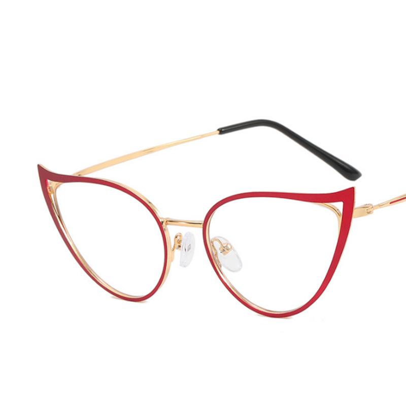 

Metal Hollow Cat Eyes Frame Clear Glasses Women Myopia Nerd Spectacles -0.5 -1.0 -2.0 to -6.0 No degree 0 красный