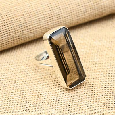 Anillo de plata de ley maciza 925 hecho a mano con piedra preciosa de topacio ahumado para regalo de bodas