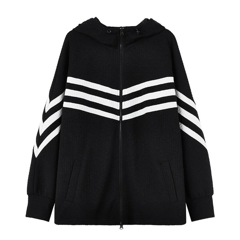 Qiushuiyiren Women's Casual Striped Hooded Cardigan