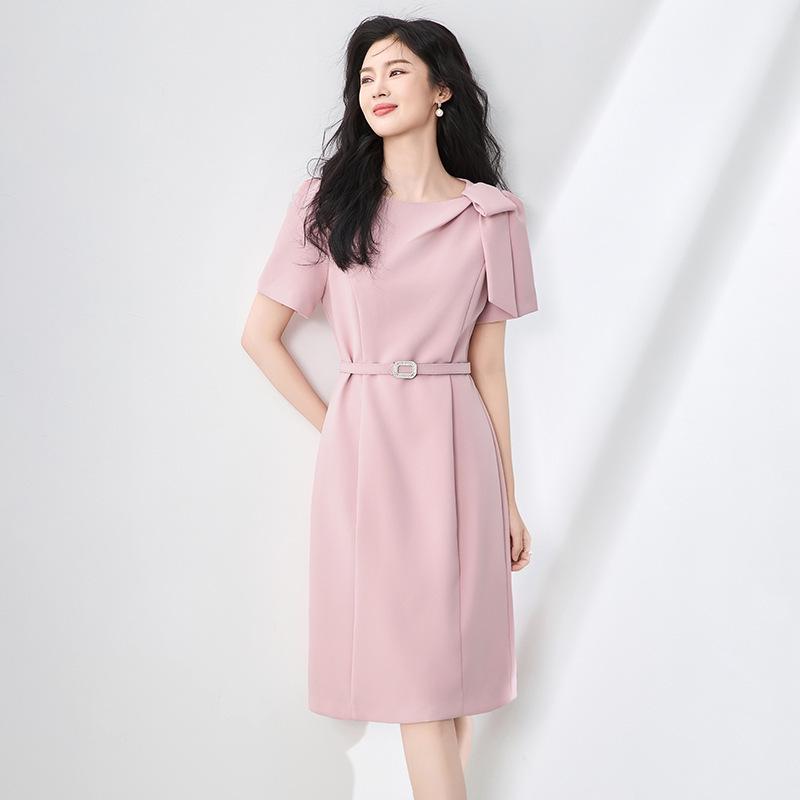 Quiet Luxury Bow Adorned Summer Dress - Elegant Waist-Hugging Style