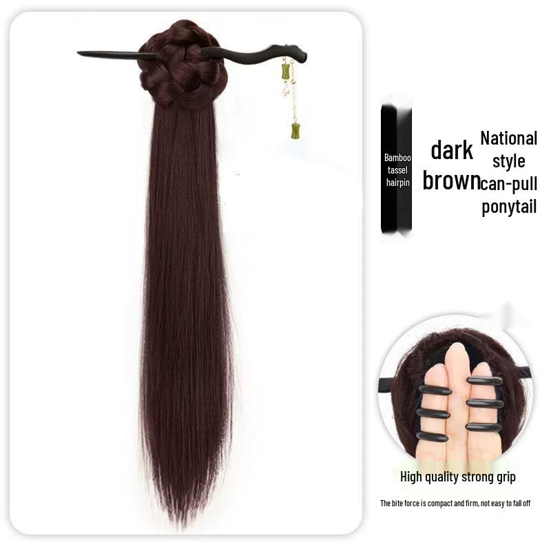 Women's Light Chinese-Style Braided Ponytail Wig Clip for Hanfu & Qipao