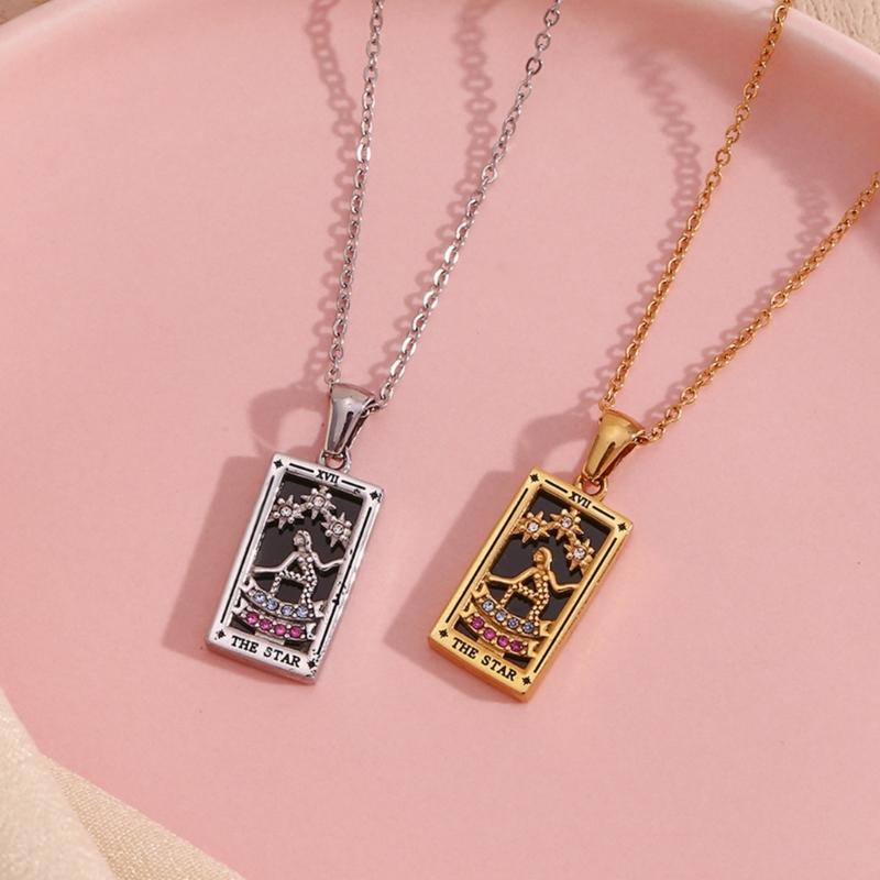 Κρεμαστό Κολιέ με Κάρτα Ταρώ Vintage με Πολύχρωμα Ζωδιακά Σύμβολα και Λαμπερά Ζιρκόνια για Γυναίκες Κορίτσια