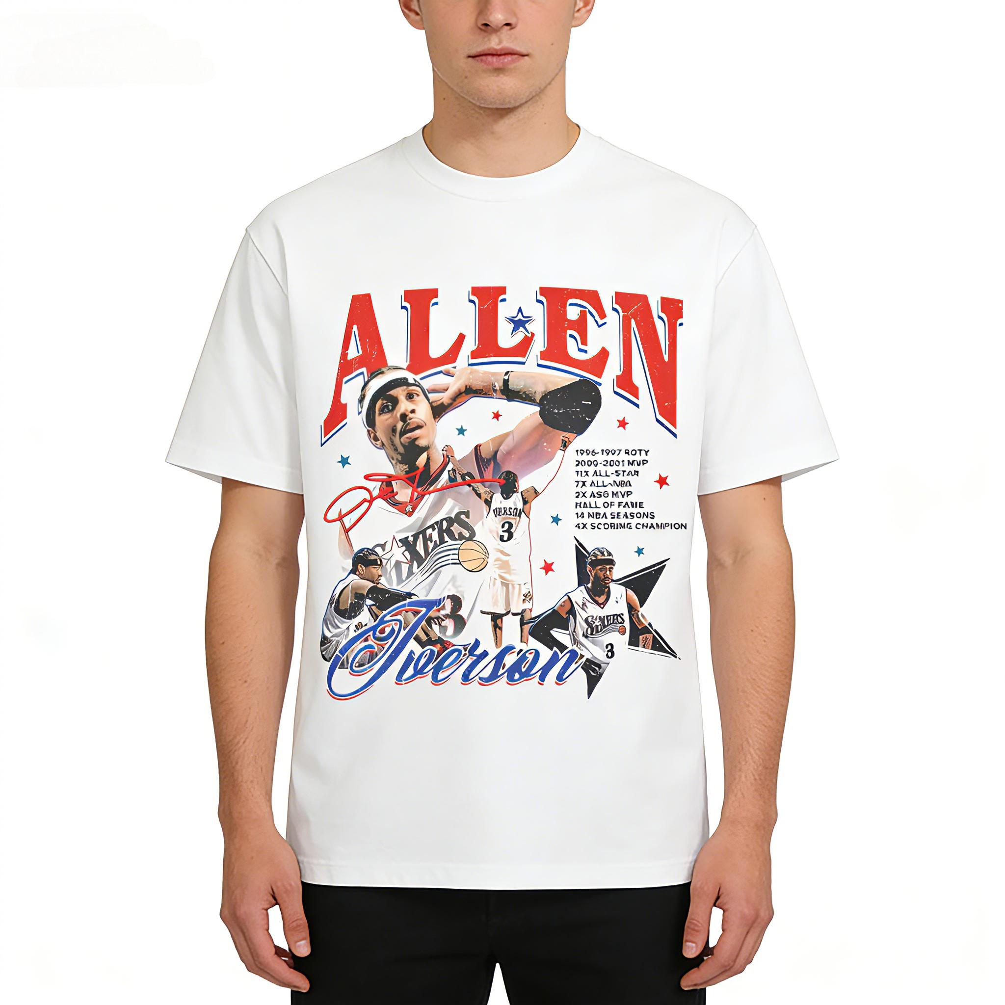2026 Spring/Summer Allen Iverson Embroidered American Basketball Fan Cotton Floral Retro Short-Sleeved Casual Shirt - Men s S... S