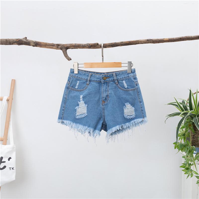 Summer Korean Style High-Waisted Ripped Wide-Leg Denim Shorts for Women - Plus Size, Slimming A-Line Hot Pants