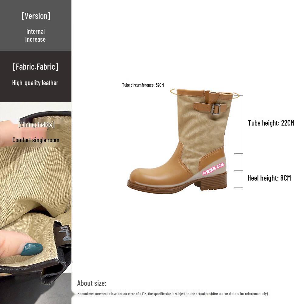 Vintage Color Block Buckle Round Toe Ankle Boots - Women's Mid-Calf Riding Boots, New Fashion