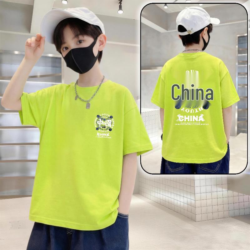 Boys' Trendy Loose Fit Letter Print Cotton T-shirt - Summer 2026