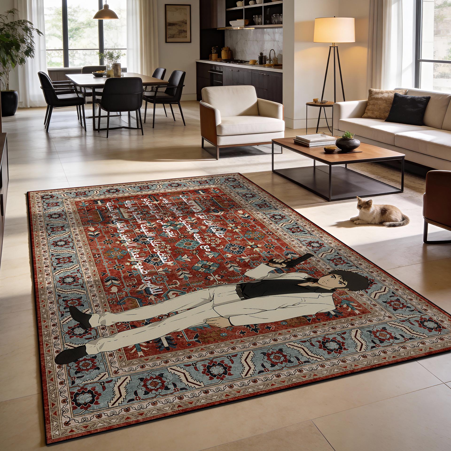 

Anime Persian Retro Desig Living Room Carpet Fashion Decoration Classical Non-slip Large Rugs Lint-free Bedroom Lounge Floor Mat 80x120cm