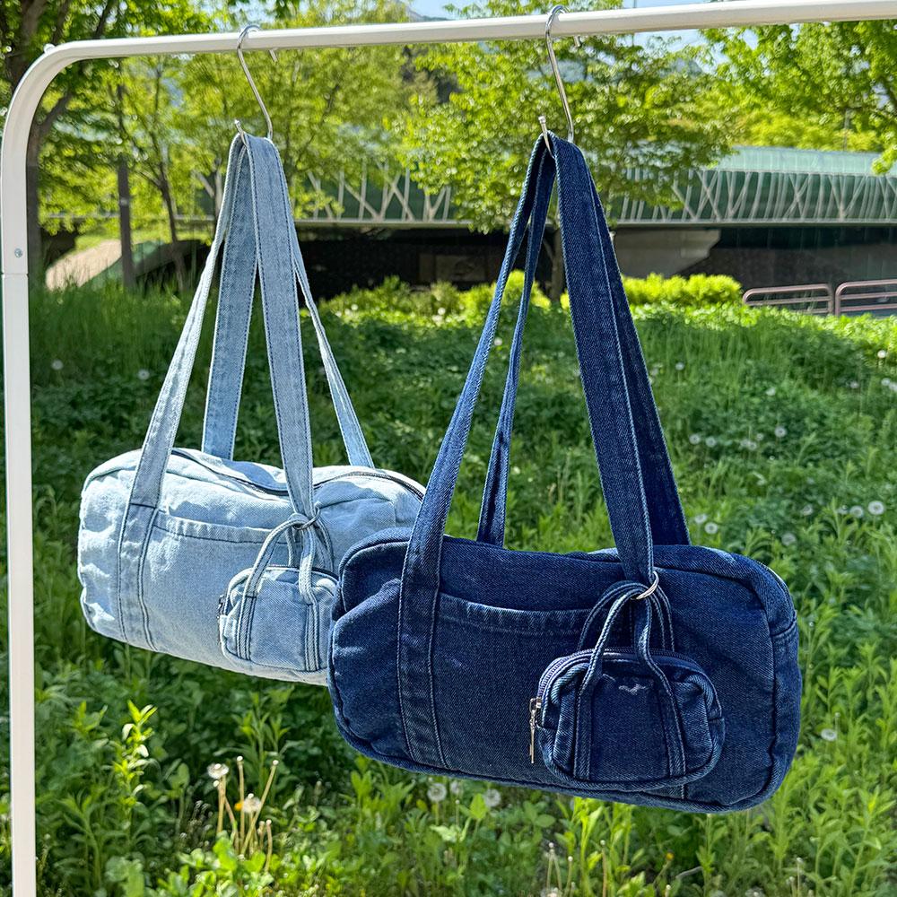 Olivia Pop OP_M2406 denim Soft Boston Shoulder Bag + Mini Pouch