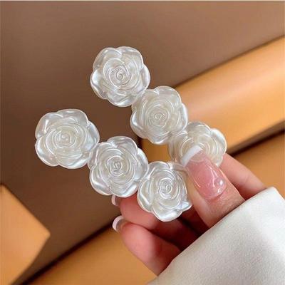 2 Pieces of French Romantic Style Gentle Camellia Hairpins Summer Side Clips Fairy Rose Headdress Hairpins One-Word Clip Duckbil