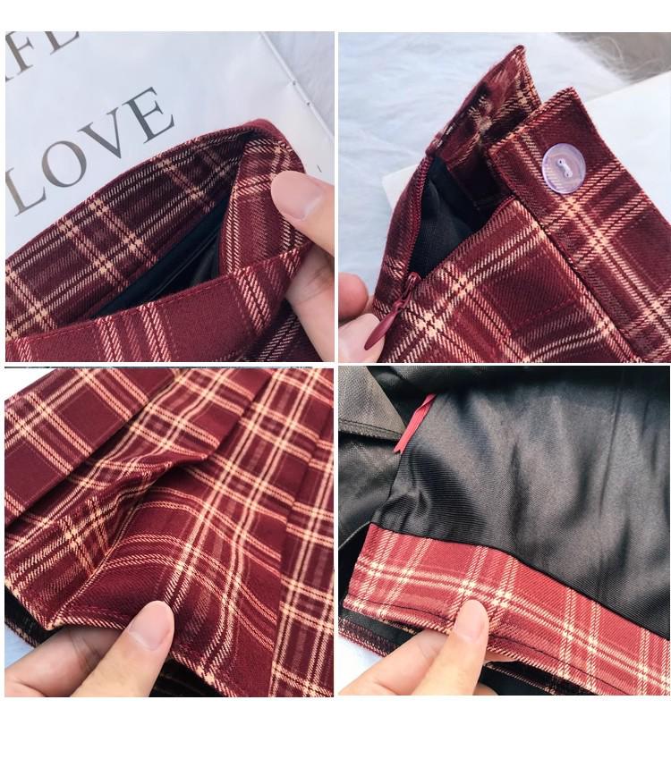 JK Plaid Pleated A-Line Skirt - High Waist, Slim Fit, Anti-Exposure, Spring & Autumn Korean Style
