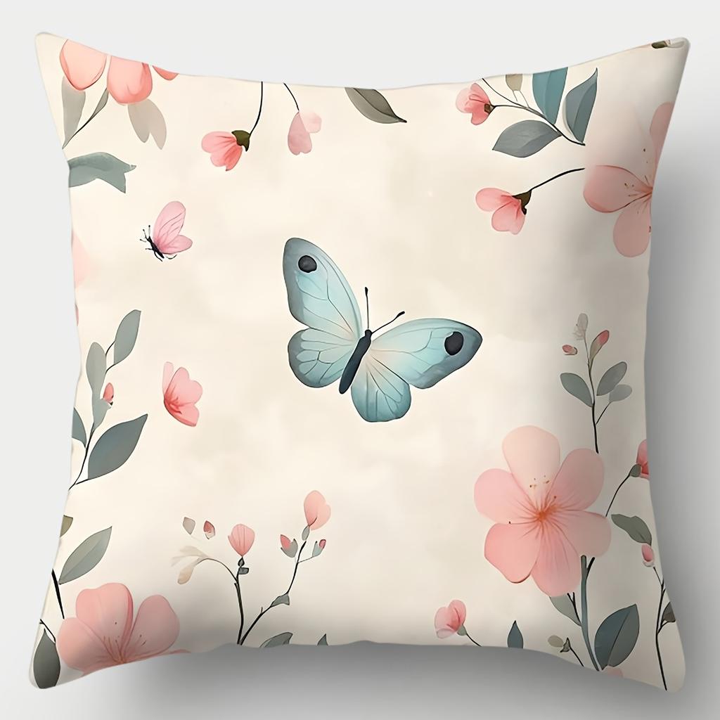 4pcs set, sofa cushion cover, fresh butterfly pillowcase, 17.7 inches * 17.7 inches, single-sided printing, home decoration, sof