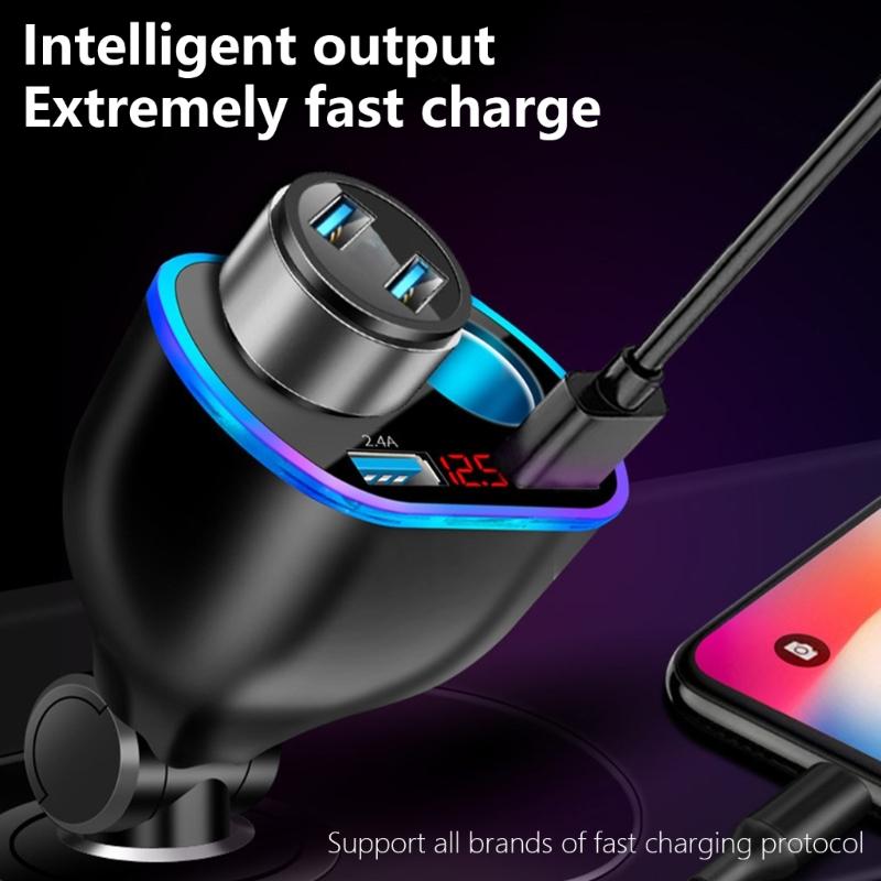 12V/24V 120W Vehicles Lighter Socket Double USB Port Quick Charging Car Charger Splitter Adapter with Blue LED Display