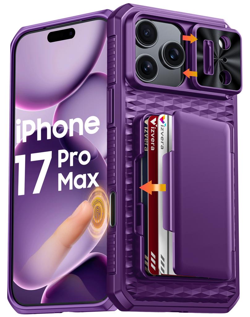 Protective Wallet Case with Card Holder, Kickstand and Camera Cover for iPhone 17 Pro Max-Orange