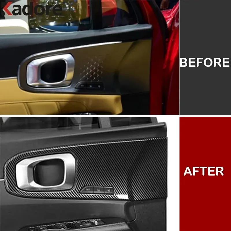 For Kia Sorento - 2024 2025 Carbon Fiber Car ide Inner Door Armrest Handle Bowl Panel Cover Trim Interior Accessories