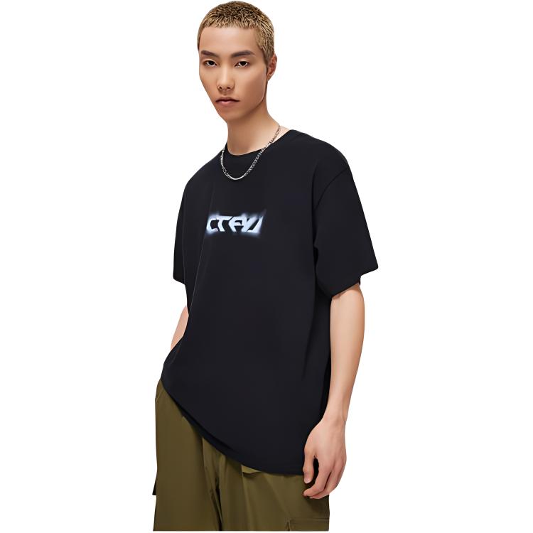 Li Ning CF Buchstabenaufdruck Einfaches Rundhals-Kurzarm-T-Shirt Unisex Oberteile Schwarz AHST739-1