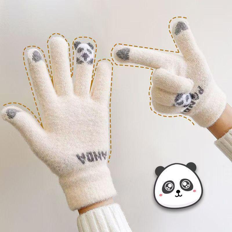 Female cute Korean version difficult to ride, piled and thickened knitted wool, five fingers outdoor cold protection