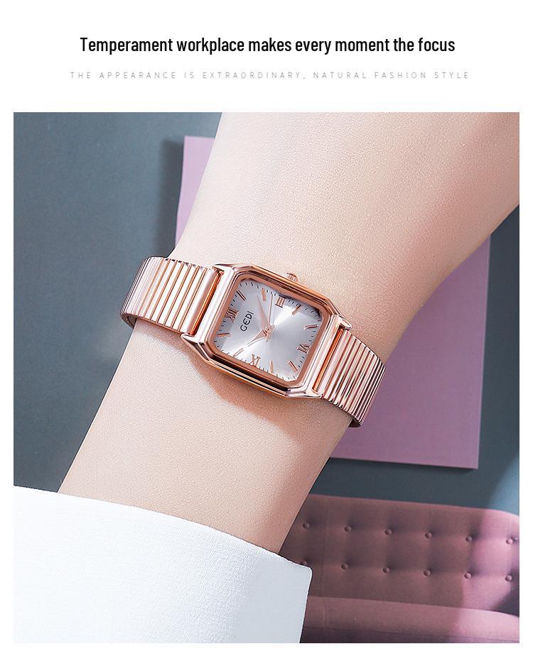 Gedi Minimalist Women's Alloy Watch - Small Square Dial, Retro Roman Numerals, Quartz, Waterproof
