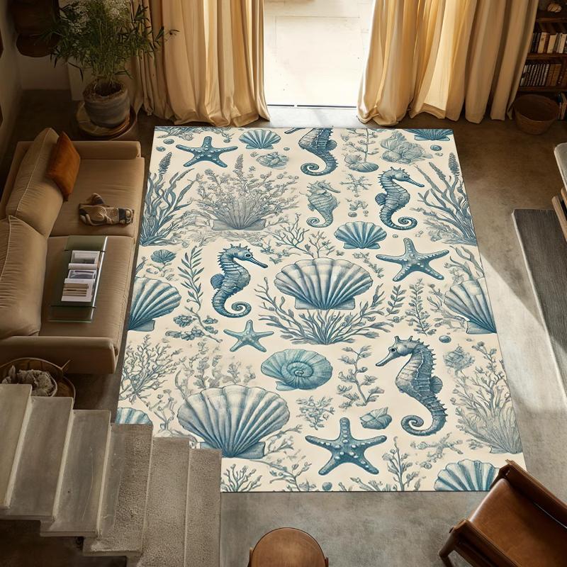 

Ocean Blue Carpet Mat Rug Home Decoration Living Room Floor Rug Marine Animal Pattern Watercolor Style Indoor Area Rug 40x60cm