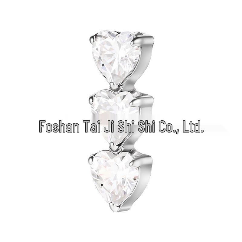 Heart-Shaped Titanium Alloy Stud Earrings with Zirconia 4*9.8mm 0.9 Thread Head Only
