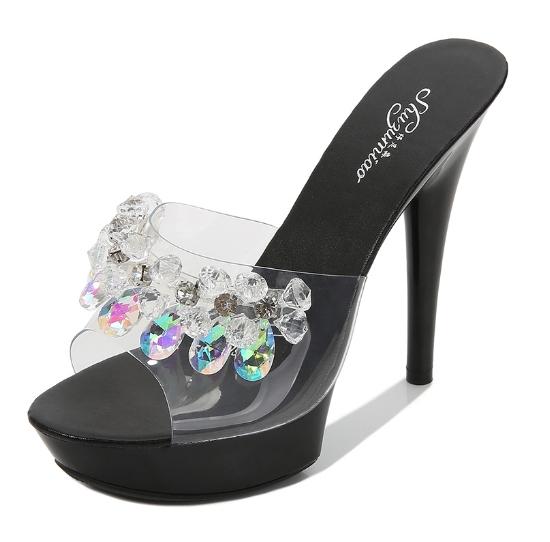 Fashion Patent Leather Mules Women Slippers Sandals Sexy Party Shoes Luxury Comfortable Summer Fashion 13cm