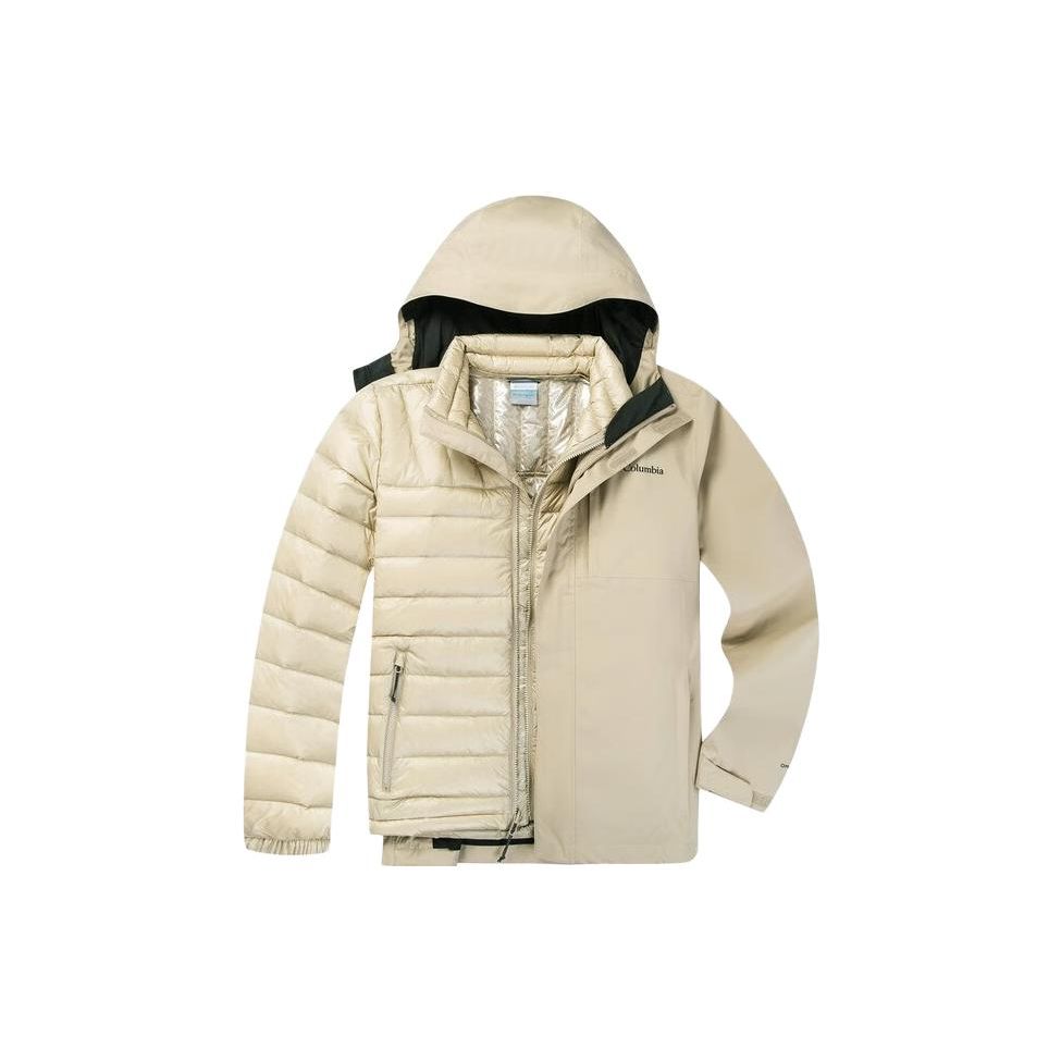 Columbia Solid Color Logo Hooded Three-In-One Down Jacket Unisex Jacket Off-White XE5268-271