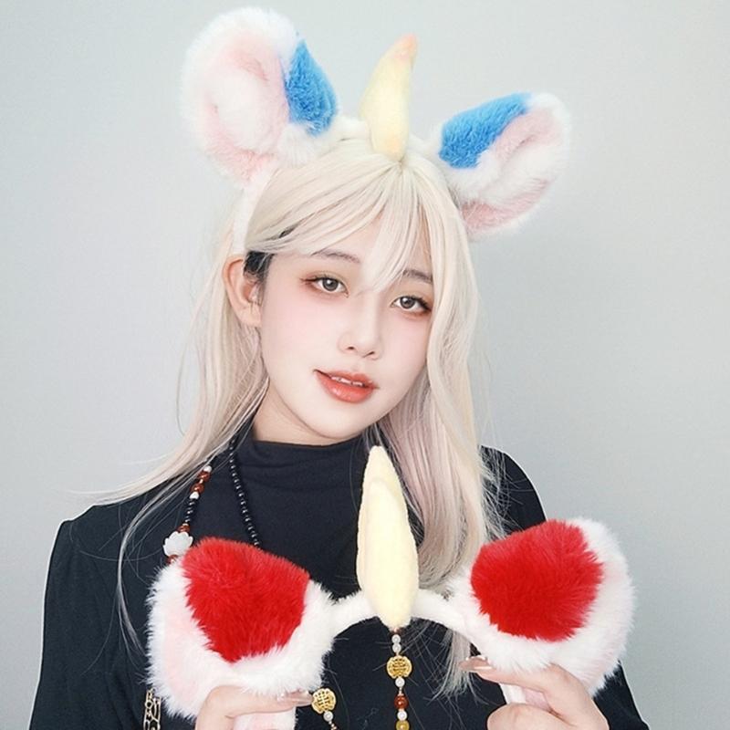 High Elasticity Plush Headbands Featuring Cute Mythical Ears Face Washing Soft Material Sensitive Skin Friendly