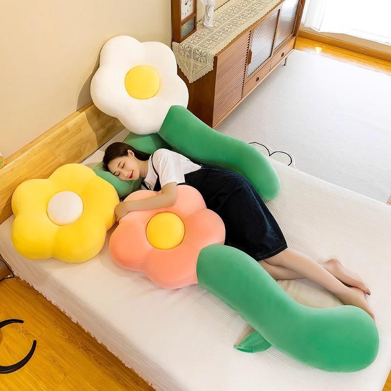 Long Flower Plush Body Pillow Cute Large Plush Cushion Soft Flower Decorative Stuffed Body Pillow Sleeping Back Cushion Decor
